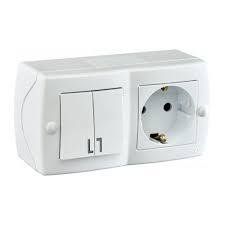 Вимикач двоклавішний Mono Electric Octans з розеткою з заземленням (104-010101-181) 104-010101-181 фото